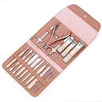 CHCDP 16pcs/Set Rose Gold Nail Clipper Set Professional Stainless Steel Nail Scissors Clipper Tweezer Tools Family Foot Hand Care Set