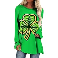 St. Patrick's Day Women Pullover Casual Tunic Tops to Wear with Leggings Long Sleeve Henley Blouses Patchwork Shirts
