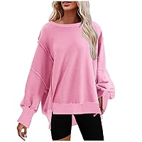 Ceboyel Oversized Sweatshirt for Women 2023 Solid Color Crewneck Pullover Tops Side Slit Sweater Comfort Fall Fashion Clothes