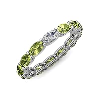 Oval Shape Moissanite & Peridot 3.80-4.40 ctw Set In Gorgeous Drape Like Basket Setting Eternity Stackable ring 14K Gold