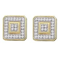 The Diamond Deal 10kt Yellow Gold Mens Round Diamond Square Cluster Earrings 1/6 Cttw
