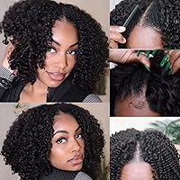 Nadula 12A Afro Kinky Curly V Part Wig with Small Lace Human Hair Brazilian Virgin V Part Wigs For Women Upgrade U Part Wig Kinky Curly Glueless Half Wig No Leave Out 180% Density Natural Color 16inch