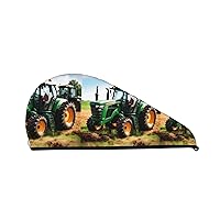 Company Farm Tractor Coral Velvet Absorbent Hair Dryer Cap, Soft Shower Cap Turban, Quick Dry Hair Cap With Buttons