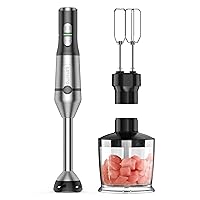 Immersion Blender 800 Watts Scratch Resistant Hand Blender,15 Speed and Turbo Mode Hand Mixer, Heavy Duty Copper Motor Stainless Steel Smart Stick with Egg Beaters and Chopper/Food Processor