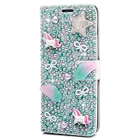 Crystal Wallet Phone Case Compatible with Samsung Galaxy A13 5G - Star Unicorn - Blue - 3D Handmade Sparkly Glitter Bling Leather Cover with Screen Protector & Neck Strip Lanyard