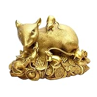 Feng Shui Chinese Zodiac Rat Mouse Statue Brass Figurine Home Office Decor Collectible Wealth Sculpture Gold Gifts Good Luck
