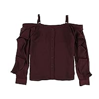 bar III Womens Solid Button Down Blouse, Red, X-Small
