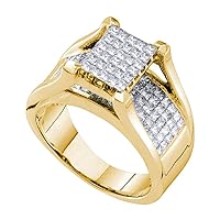 Jewels By Lux 14K Yellow Gold Princess Diamond Cluster Bridal Wedding Engagement Ring 1-1/2 Cttw, Womens Size: 5-10
