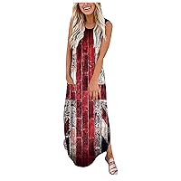 XJYIOEWT Swim Dresses,Women Casual Loose Sundress Long Dress Sleeveless Split Maxi Dresses Summer Beach Dress with Pocke
