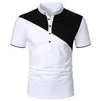 Mens Workout T-Shirt Stylish Golf Shirts Camouflage Patchwork Stand Collar Tee Shirt for Men Button Short Sleeve Tees