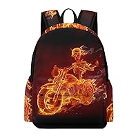 Burning Skeleton Riding A Motorcycle Mini Backpack Cute Shoulder Bag Small Laptop Bag Travel Daypack for Men Women