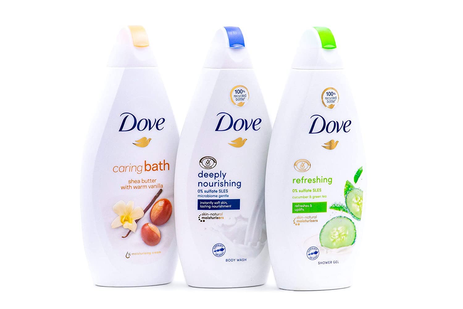 Dove Body Wash Variety Pack- Shea Butter with Warm Vanilla, Deeply Nourishing and Cucumber & Green Tea - 16.9 Ounce / 500 Ml (Pack of 3) International Version