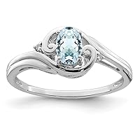 925 Sterling Silver Polished Open back Rhodium Plated Diamond and Aquamarine Ring Measures 2mm Wide Jewelry for Women - Ring Size Options: 6 7 8 9