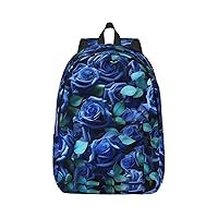 Many Blue Roses Print Laptop Backpack For Women Travel Canvas Bookbag For Men Outdoor Fashion Casual Daypack, SB-122