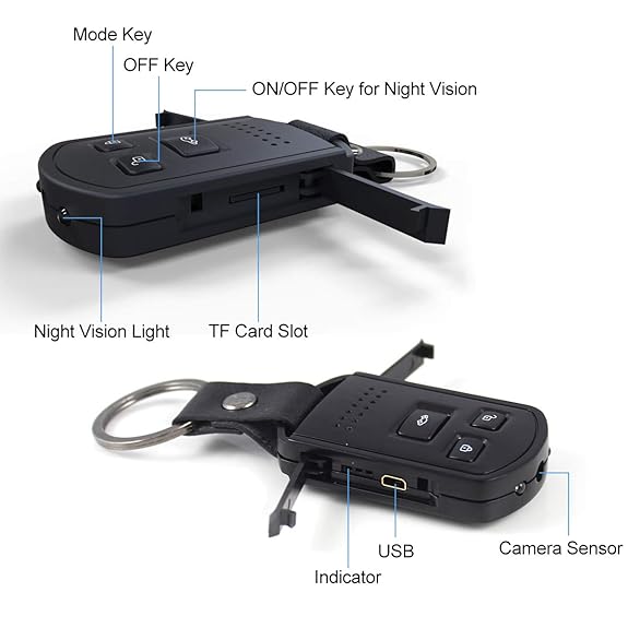 Hidden Spy Camera JLRKENG HD 1080P Nanny Cam Portable Indoor and Outdoor Security Hidden Car Key Chain Mini Camera with Night Vision Motion Detection Vibration Feedback 