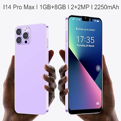I14 Pro Max Smart Phone, Unlocked Android Smartphone, 8GB ROM+1GB RAM Android Phone, 6.1IN FHD Cell Phone, 2MP Rear Camera System, 2250mAh Phone Mobile Phone Large Storage