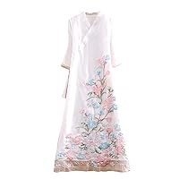 Elegant Spring Summer Women's Organza Dress,Retro Embroidery,3/4 Sleeve A Line Party Hanfu