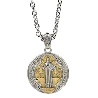 Titanium Stainless Steel Cross Saint Benedict Medal Pendant Necklace for Men Women,70cm Chain