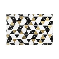 Fashion Modern Black White Gold Triangles Print Theme Placemat Holiday Banquet Dining Table Kitchen Decor 12 x 18 Inch Set of 6