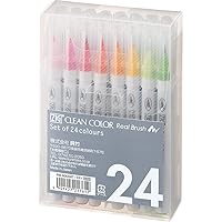 Kuretake ZIG Clean Color Real Brush Marker, 24 Colors with Flexible Brush Tips, Watercolor Pens for Painting, Drawing, Calligraphy and Brush Lettering for Artists and Beginner Painters, Made in Japan