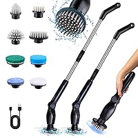 Powerful Electric Spin Scrubber, Luditek Rechargeable Cordless Extension Arm Cleaning Brush with Replaceable Heads for Tile Bathroom, Floor, Shower Power Cleaning Supplies Tools