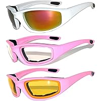 3 Pack Motorcycle Riding Glasses, Padded Sport Sunglasses, Assorted Colors for Men and Women