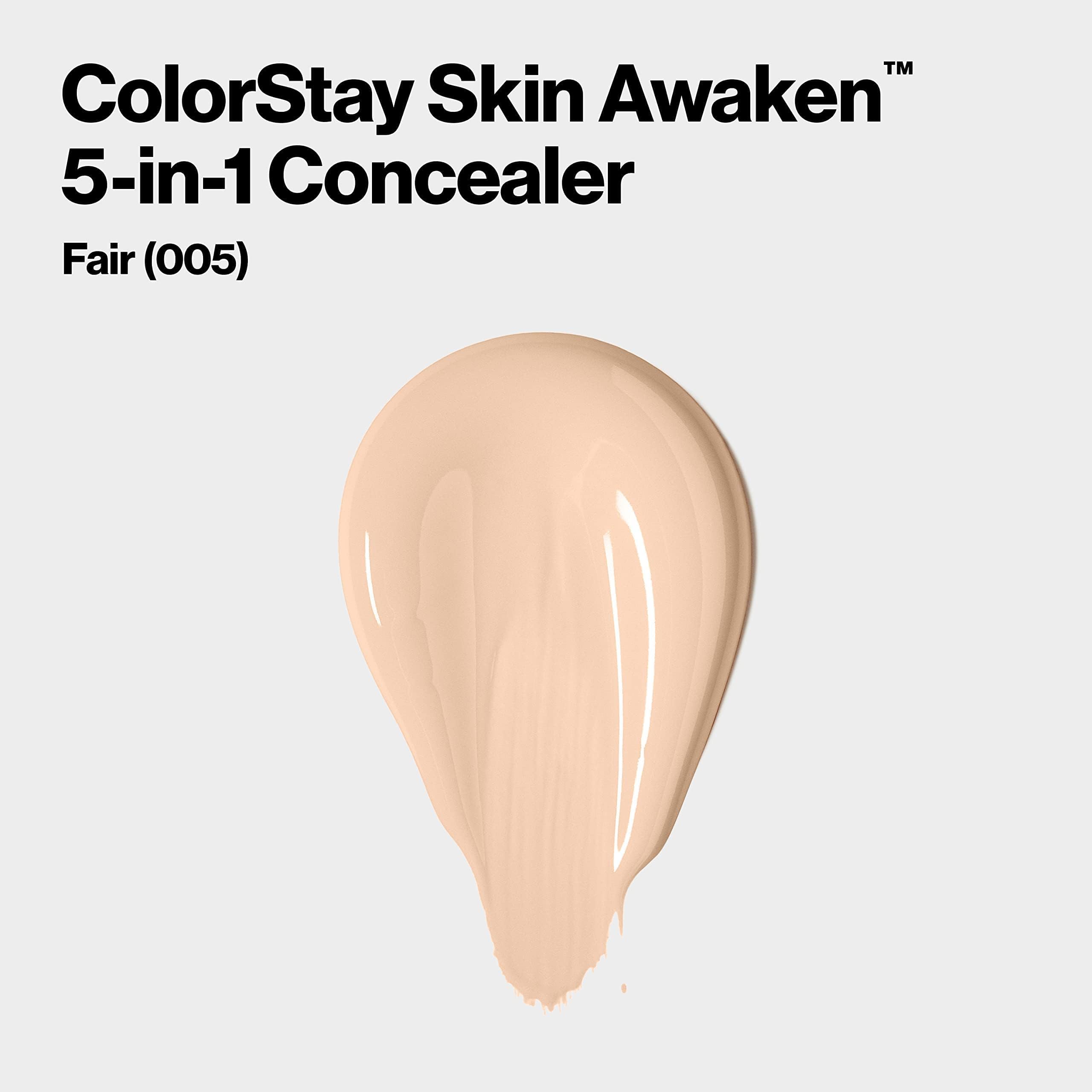 Revlon ColorStay Skin Awaken 5-in-1 Concealer, Lightweight, Creamy Longlasting Face Makeup with Caffeine & Vitamin C, For Imperfections, Dark Circles & Redness, 005 Fair, 0.27 fl oz
