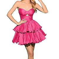 Strapless Homcoming Dress for Teens Glitter Satin Short Formal Prom Dress Sweetheart Neck Cocktail Party Gown Hot Pink US26W
