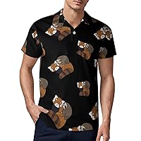Red Panda Clipart Step by Step Polo Shirts for Men Short Sleeve Sports Quick Dry Golf Tennis Shirt