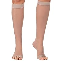ABSOLUTE SUPPORT Made in USA - Sheer Compression Socks for Women with Open Toe 20-30mmHg - A215
