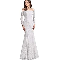 Women's Off Shoulder Lace Wedding Dress Long Sleeves Mermaid Bridal Gown for Bride with Lace Up