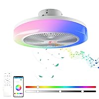 TOPBOS LED Ceiling Light with Fan Timer Quiet Modern RGB Ceiling Fan with Lighting and Remote Control & App Fan Lamp, Dimmable Bluetooth Speaker for Bedroom Living Room