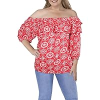 Vince Camuto Women’s Printed Off-The-Shoulder Top White Berry XL