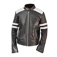 Men's Fight Brad Hybrid Mayhem Retro White Stripes Motorcycle Biker Leather Jacket