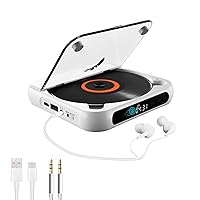 CD Player Portable, Rechargeable Bluetooth CD Player for Car, Walkman CD Player with Touch Buttons, Anti-Skip CD Player with Headphones