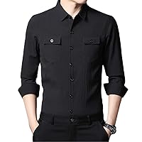 Spring Full Sleeve Men Cargo Pocket Cotton Casual Shirts Vintage Streetwear