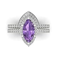 Clara Pucci 2.21 ct Marquise Round Cut Halo Solitaire with Accent Simulated Alexandrite Bridal Statement Ring Band set 14k White Gold