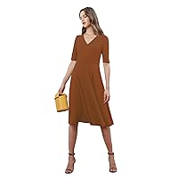 Donna Morgan Women's Stretch Crepe V-Neck Fit and Flare Dress