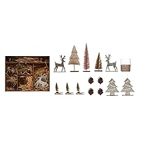 Creative Co-Op Candle Garden Kit with Bottle Brush Trees, Tealight, Pinecones, Wood and Fabric Tree and Wood Figures, Boxed Set of 15