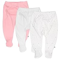 HonestBaby 3-Pack Footed Pants Roomy Fit Pull on Bottoms 100% Organic Cotton for Infant Baby Boys, Girls, Unisex