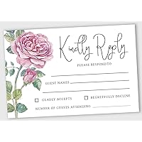 50 Blank RSVP Cards With White Envelopes-Floral Style Response Card-RSVP For Wedding-Rehearsal Dinner-Baby Shower-Bridal Shower-Engagement Party Invitations
