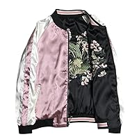Double-Sided Embroidered Baseball Uniform Jacket with Flower Stitching - Casual Spring Bomber Jacket