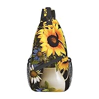 Sunflowers Chamomile Printed Crossbody Sling Backpack,Casual Chest Bag Daypack,Crossbody Shoulder Bag For Travel Sports Hiking