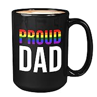 LGBT Coffee Mug 15 oz, Proud Dad, Lesbian LGBTQ Transgender Gay Pride Month Rainbow Queer Celebration Commemoration for Dad Father’s Day, Black