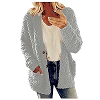 Womens Winter Coats Womens Cardigan Sweaters Womens Open Front Coat Long Sleeve V Neck Casual Knit Button Sweater with Pocket