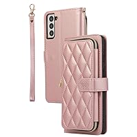 ZIFENGX-Crossbody Lanyard PU Leather Phone Case for Samsung Galaxy S23 Plus Ultra Wallet with Card Holder Shockproof Cover,Deep Purple,for Galaxy S23 Ultra (for Galaxy S23 Plus,Rose Gold)