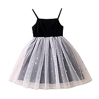 Kids Toddler Baby Girls Tutu Dress Sleeveless Patchwork Star Glitter Tulle Dresses Piano Recital Dress for Girls