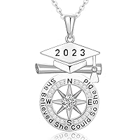 Graduation Gifts for Her 2024, Graduation Necklaces for Girls, S925 Sterling Silver Compass Necklace for Women, College Graduation Jewelry Gift, Senior High School Middle School Graduation Gifts for Wife Girlfriends Teen Girls Sister Daughter Niece
