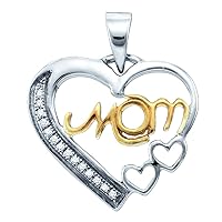 The Diamond Deal Sterling Silver Yellow-tone Womens Round Diamond Mom Mother Heart Pendant 1/20 Cttw
