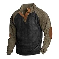 Men Western Aztec Ethnic Print Vintage Tops Long Sleeve Henley Shirt Stand Collar Button Corduroy Pullover Sweatshirts